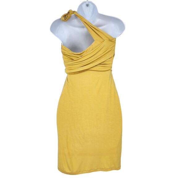 Lovers + Friends Tie One Shoulder Yellow Lillian Ruched Mini Dress Size Medium - Picture 6 of 6